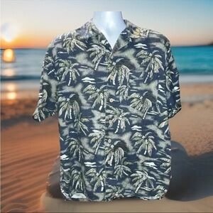 SUMMA Palm CoconutHawaiian Cotton/Rayon Blue Button Down Short Sleeve Shirt Sz M